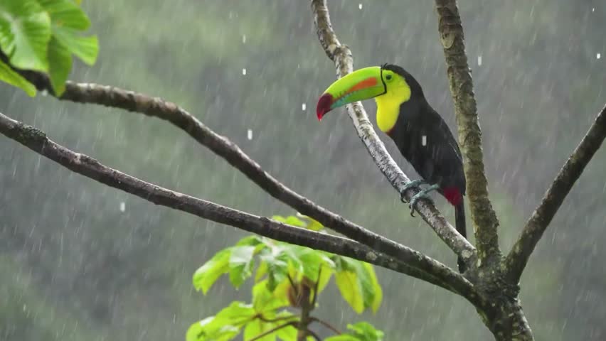 Pair of keel billed toucan on brach of tree