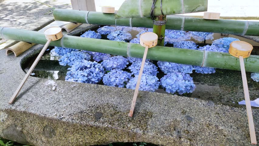 Flower water fountain at the shrine, tohoku Japan