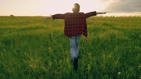 Boy child runs plays on green meadow, flies with his hands up, dream fly sky. Child plays super hero on green field in summer. Child boy runs with his hands up on green grass on summer - Powered by Shutterstock - Get 15% off with code: PIKWIZARD15