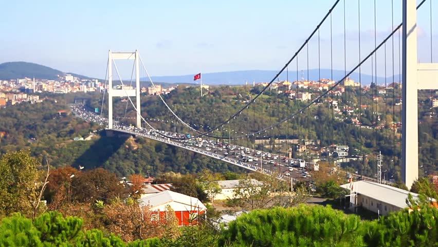 Panoramic view of Bosporus from Vakif Tepe in Istanbul, Turkey. HD, Pan Video. 