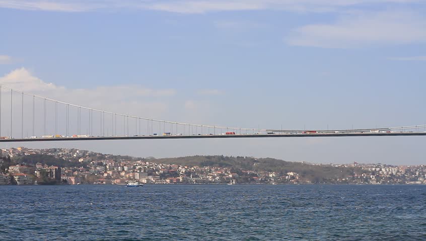 Fatih Sultan Mehmet Bridge in Istanbul, Turkey. Pan Video
