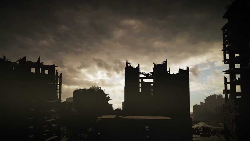 Post-Apocalyptic Cityscape with Ruined Buildings at Dusk
A dramatic and haunting view of a post-apocalyptic cityscape with crumbling buildings silhouetted against a moody sky
