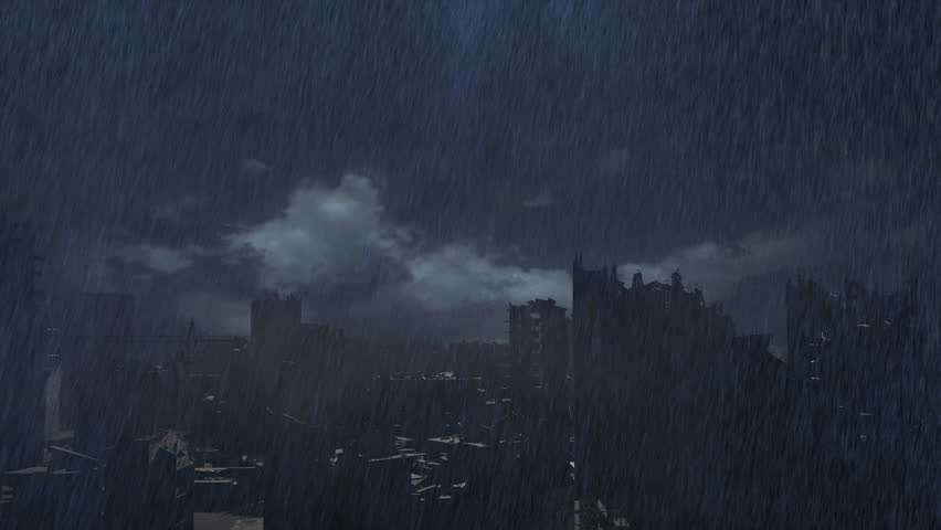 Apocalyptic Ruined City in Heavy Rain at Night

A dark and atmospheric view of a post-apocalyptic city, drenched in heavy rain under a stormy night sky.
