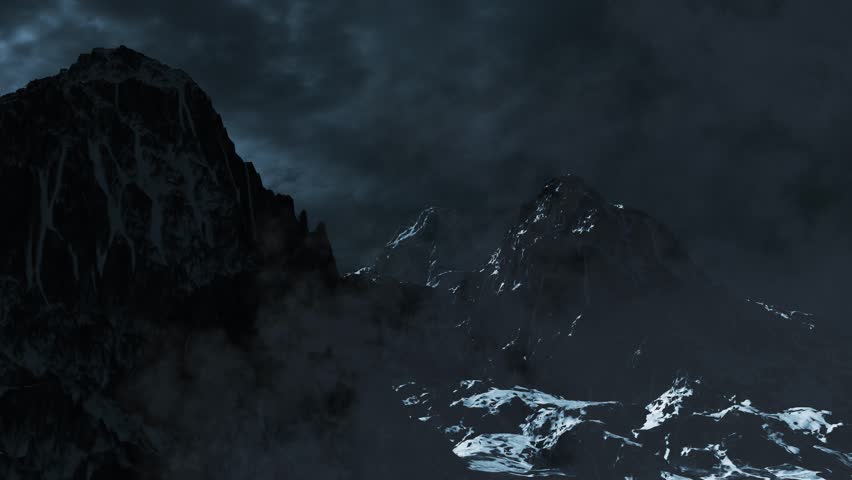 UFO Above Mountain Peaks in stormy night
A massive unidentified flying object hovers silently over a dark, snow-covered mountain range.

