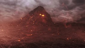 Volcano mountain surrounded by lava field in stormy night

Fiery volcano rises from molten terrain under heavy stormy skies and ash.
 - Powered by Shutterstock - Get 15% off with code: PIKWIZARD15