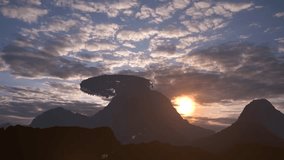 UFO flying above mountain sunset

Enormous alien ship looms over dark mountains during dramatic sunset scene.
 - Powered by Shutterstock - Get 15% off with code: PIKWIZARD15