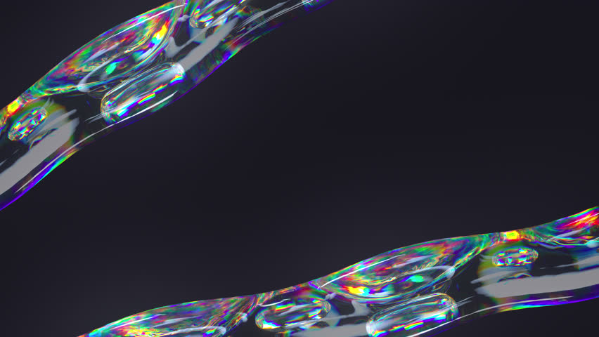 Transparent multicolored liquid moving wave with bubble, iridescent effect. Abstract fluid distorted shape. 3d render 4K loop animation.