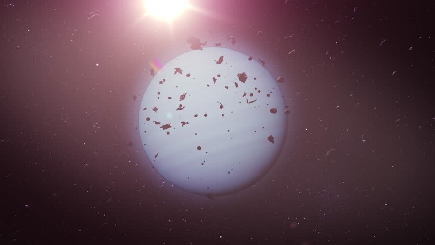 
Uranus is surrounded by asteroids.

A serene view of Uranus, its icy blue surface glowing softly, with an array of asteroids and rocky meteors drifting in the vast expanse of space.
