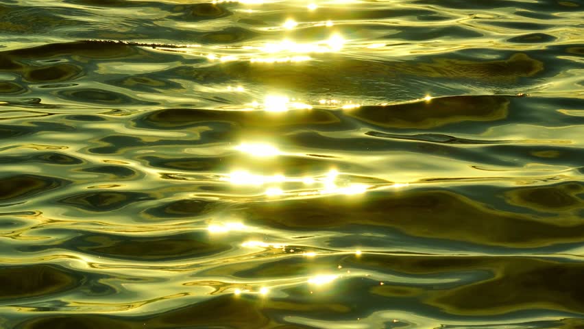 From above, the water appears to shimmer with golden ripples, as the sun reflects off the surface, creating a fluid, radiant landscape of ocean waves.
