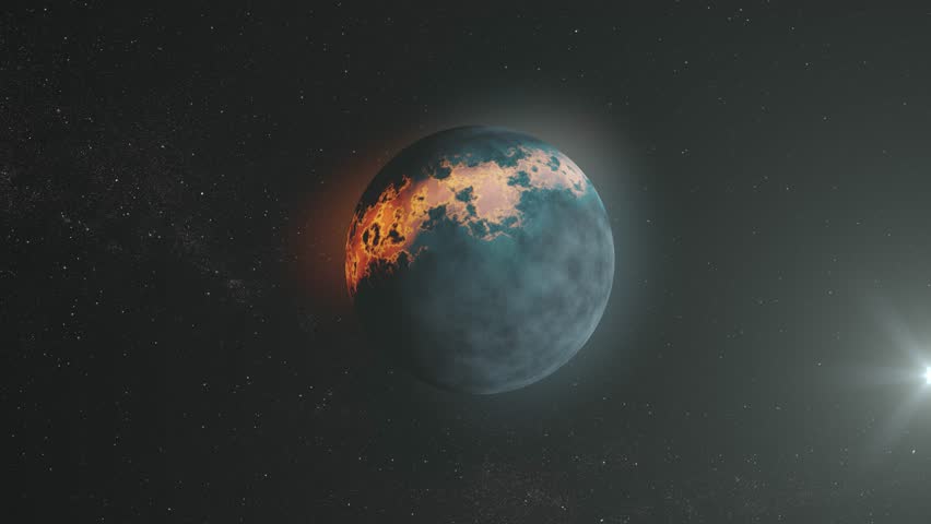Molten Alien World
A dark exoplanet with a glowing lava belt, contrasting fire and ice in deep space.
