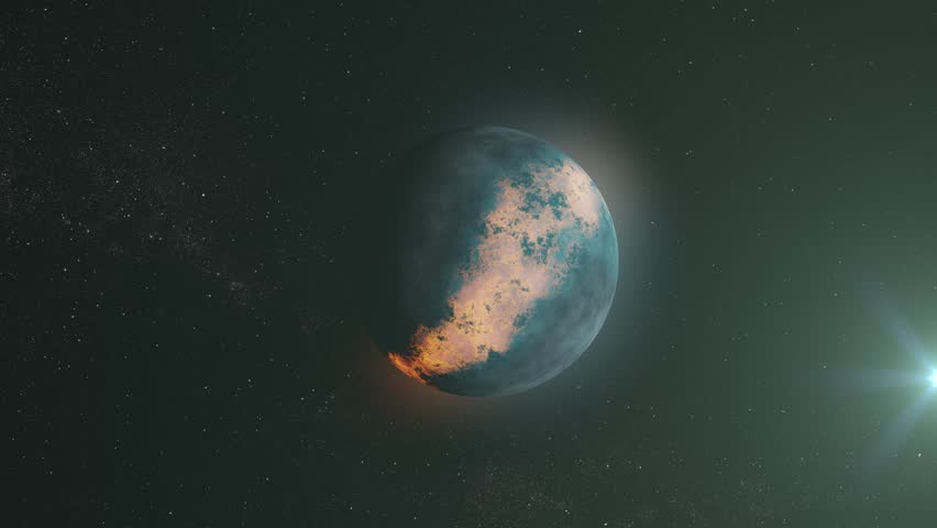 Molten Alien World
A dark exoplanet with a glowing lava belt, contrasting fire and ice in deep space.
