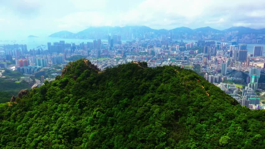 Panoramic View of Hong Kong Cityscape from Mountaintop