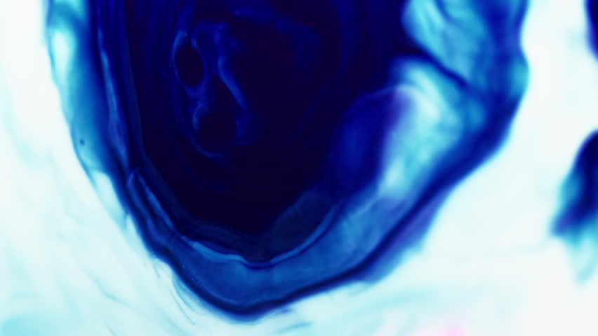 Ink splash. Wavy paint. Dissolution contrasting expansion blue dye on light opaque blur enamel. Intricate color ripples blend on acrylic surface.