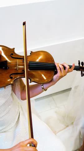 Vertical video of female hands playing violin
