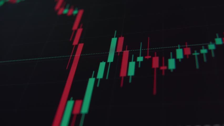 A trading platform screen showing a candlestick chart with fluctuating prices. Cryptocurrency, and stock market analysis. - Powered by Shutterstock - Get 15% off with code: PIKWIZARD15