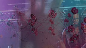 Male singer performing on concert stage, with glowing 3D network overlay showing music technology. Performer, stage, concert, lighting, digital, technology, entertainment - Powered by Shutterstock - Get 15% off with code: PIKWIZARD15