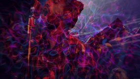 Bandmates performing live music on stage with neon projections swirling across mic and guitar. Concert, music, performance, neon, abstract, stage, atmosphere - Powered by Shutterstock - Get 15% off with code: PIKWIZARD15