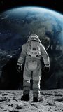 Spaceman in Space in Spacesuit on Planet on Earth Background. Astronaut Exploring Surface Moon in Expedition. 3d Animation Walking Man Cosmos Loop Footage. Unrecognizable Cosmonaut. 3D Illustration - Powered by Shutterstock - Get 15% off with code: PIKWIZARD15