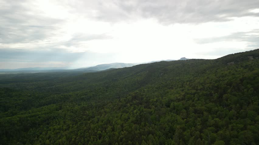 High aerial over Pisgah national Forest mountains in North Carolina