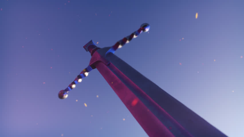 Shiny medieval steel sword,Fire particle runes
