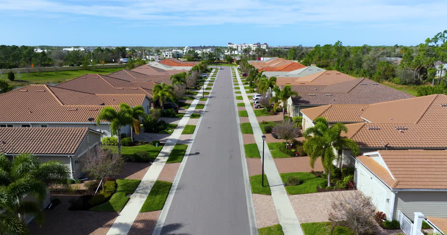 Residential neighborhood in Florida with suburban houses. Development of US premium housing