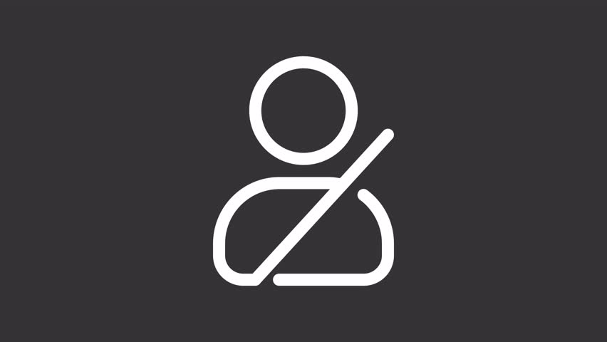 Putting on seatbelt ui icon white line animation. Vehicle passenger using safety belt. Safe riding car. Protection equipment animated user interface element on dark background. Transparent HD video