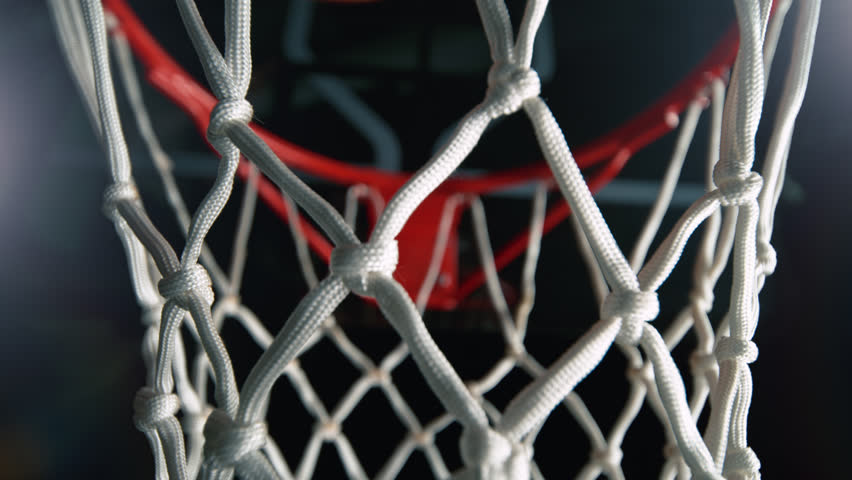 Super Slow Motion of Basketball Ball Going Through Hoop Net at 1000fps.