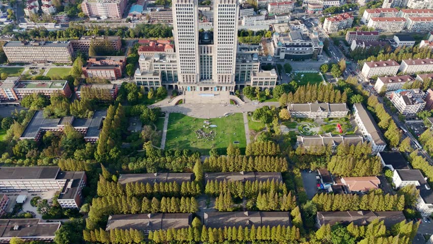 Aerial View of Fudan University Campus in Shanghai