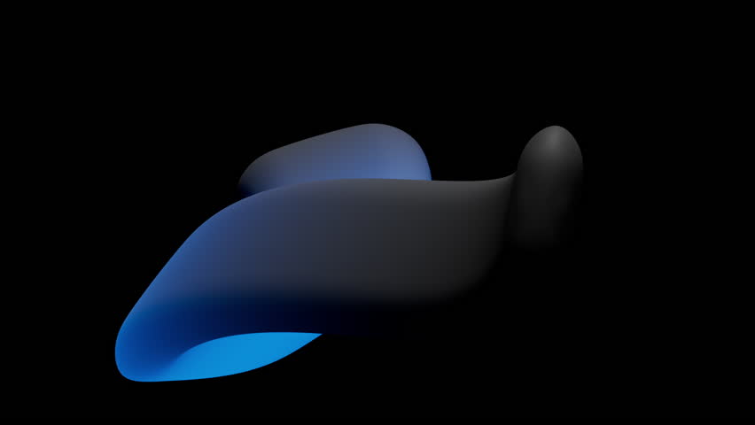 Looping 3D animation. Abstract volumetric blue morphing shape slides and twists over a black background. Minimalist motion design