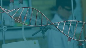 graphic designer overlaying DNA double helix on lab footage, with animated data icons. Molecular, scientific, technological, innovation, research, futuristic, precision - Powered by Shutterstock - Get 15% off with code: PIKWIZARD15