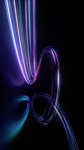 Vertical looping 3d animation. Abstract ultraviolet background of flowing neon lines moving endlessly in a curvy path