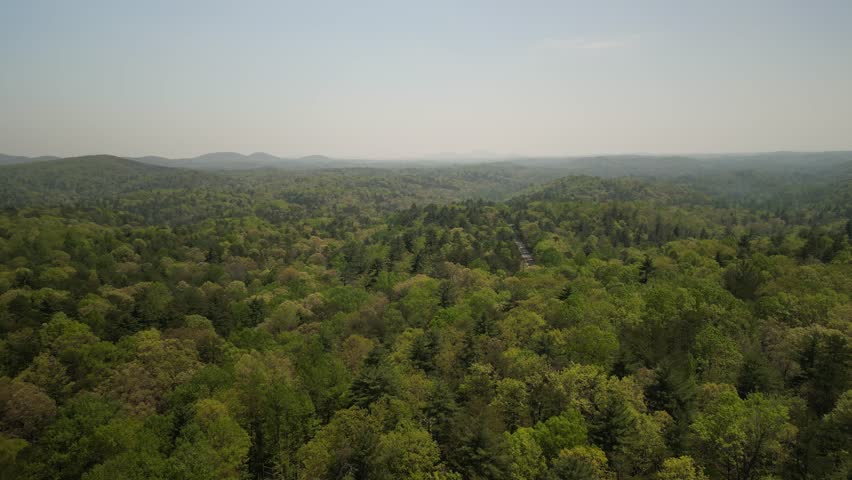 Wide aerial of Chattahoochee National Forest and mountains in North Georgia