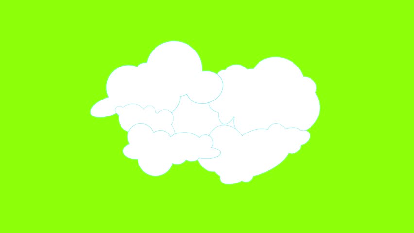 White 2D cartoon clouds fill the screen on a green background, creating a closing or reveal effect. Perfect for logo intros, photo transitions, or content reveals. 