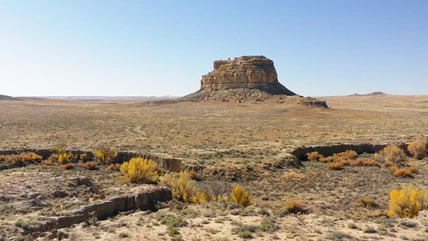 Fajada Butte above the arid desert landscape of Chaco Canyon, New Mexico, USA