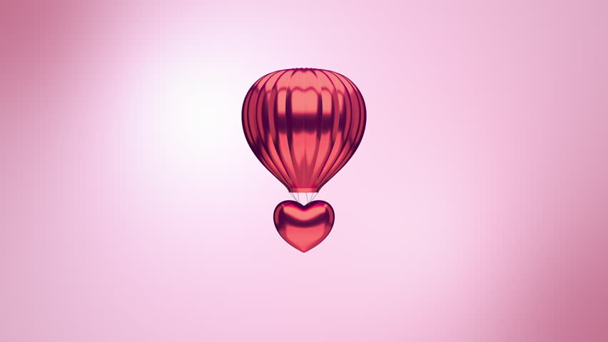 Sweet 3D red and silver coloured heart and cartoon balloon on pink background in a seamless loop...
