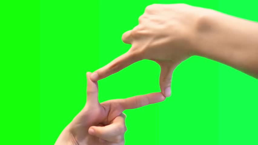 Hand gesture animation forming a frame, moving forward and backward with green screen background. Perfect for video editing, creative projects, vlogs, advertisements, and visual effects