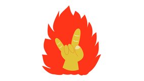 Rock on hand gesture in flames icon. Heavy metal music culture in a cartoon animation. On fire musical event symbol. Alpha channel. Seamless looping. - Powered by Shutterstock - Get 15% off with code: PIKWIZARD15