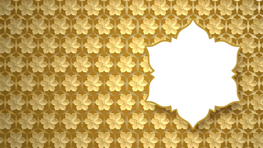 Thai Ornamental Frame Background Gold Floral Template with Sacred Window Cutout Animation