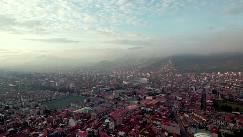 View of the Houses in the Mountains in the City of Cusco, Peru