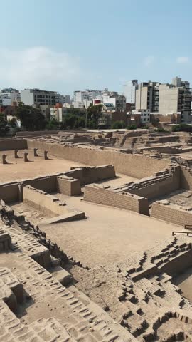 Huaca pucllana ruins showing adobe and clay structures in miraflores, lima, peru