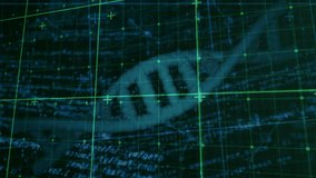 DNA double helix being visualized on digital screen, featuring green grid lines and trajectory arcs. Futuristic, scientific, technology, data visualization, molecular, digital interface, research - Powered by Shutterstock - Get 15% off with code: PIKWIZARD15