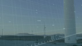 Wind turbine blade and tower being visualized on blue grid, showing red line chart data. Renewable, technology, analytics, futuristic, sustainability, data visualization, digital interface - Powered by Shutterstock - Get 15% off with code: PIKWIZARD15