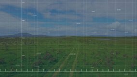 Red-to-orange zigzag line graph being animated over grassy meadow grid, showing numeric axis ticks. Data visualization, analytics, infographics, outdoor, natural landscape, modern design, technical - Powered by Shutterstock - Get 15% off with code: PIKWIZARD15