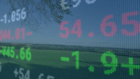Financial ticker numbers scrolling across rural landscape, merging pixel grid with green fields. Nature, agriculture, digital, technology, landscape, innovation, rural - Powered by Shutterstock - Get 15% off with code: PIKWIZARD15