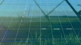 Digital overlay interface floating over grass showing line graph, bar chart, pie chart with arrows. Technology, analytics, innovation, data visualization, outdoor, modern, business - Powered by Shutterstock - Get 15% off with code: PIKWIZARD15