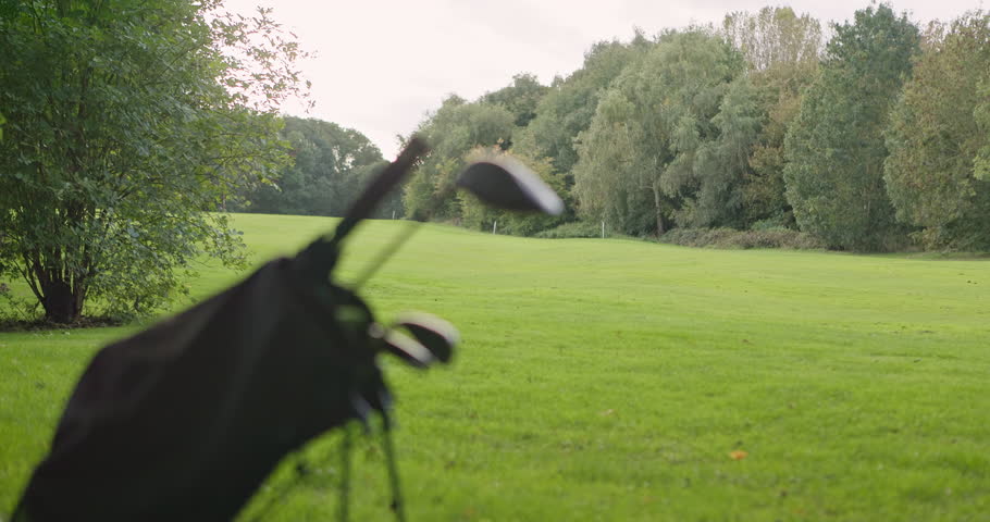 Golf club, sport and course or recreation, closeup and outdoors or game, performance and equipment. practice and activity or exercise, mockup and nature or caddy, hobby and bag for leisure by grass