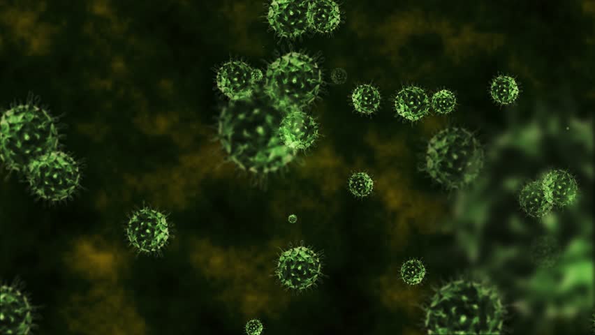 Animation of many viruses in the background. Bacteria moving in space. Animated virus cells under a microscope. Pathogens. Outbreak of bacteria and viruses, pathogens. Pandemic idea. 3D Illustration