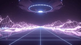 Synthwave Style Sci-Fi World With UFO and Glitching Neon Grid Lines - Powered by Shutterstock - Get 15% off with code: PIKWIZARD15