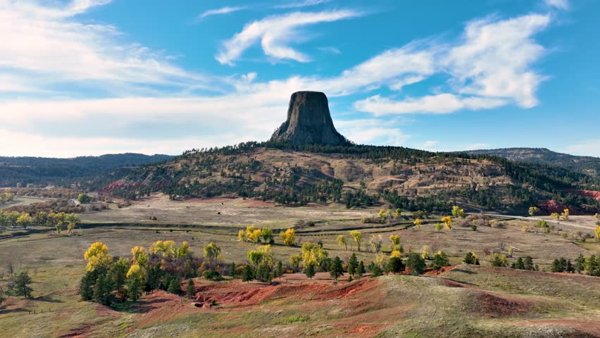 Aerial shot of the amazing Devils Tower National Monument in Wyoming.