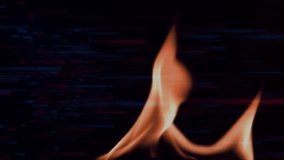 Dancing orange-yellow flame flickering in glitch backdrop, featuring red-blue digital static lines. Abstract, digital, luminous, vibrant, dynamic, atmospheric, futuristic - Powered by Shutterstock - Get 15% off with code: PIKWIZARD15
